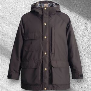 Woolrich Woman Wool Lined Plaid Black M Jacket, Zip Up Weather Resistant Parka